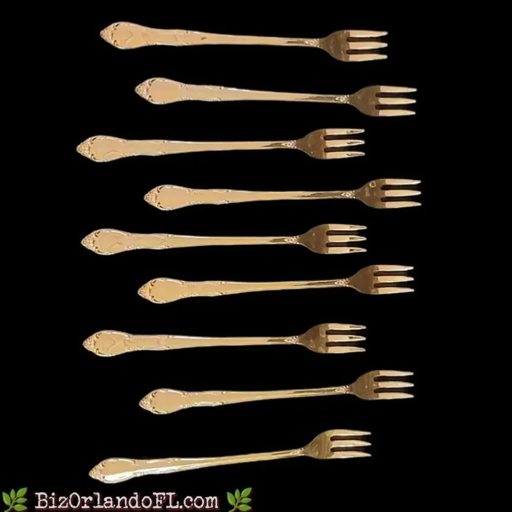 Oneida Stainless Steel Electroplated / Gold-Accented Cocktail / Pastry Forks (9)